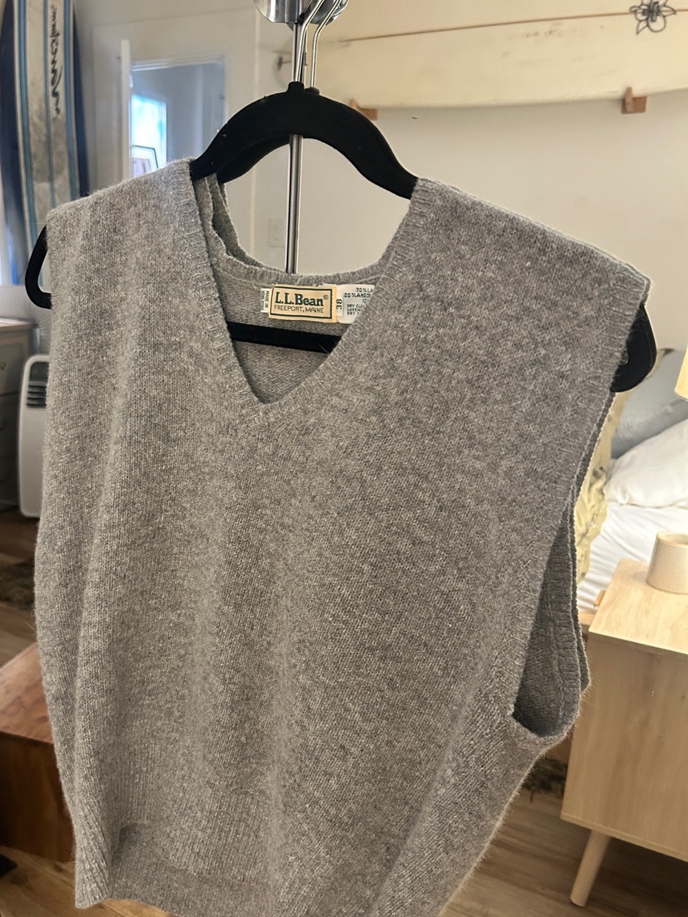 L.L. Bean Light Gray V-Neck Wool Vest